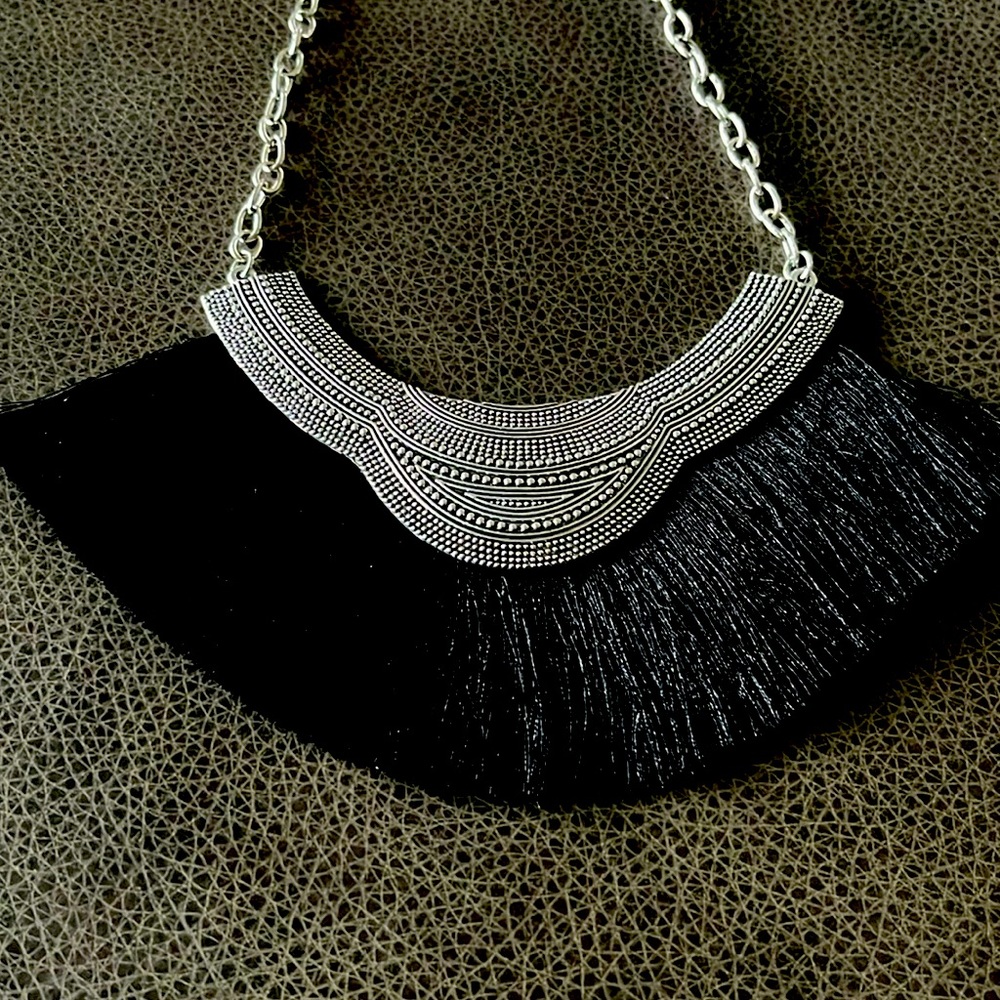 Pharoah Lady - Black Fringe Necklace with matching Earrings
